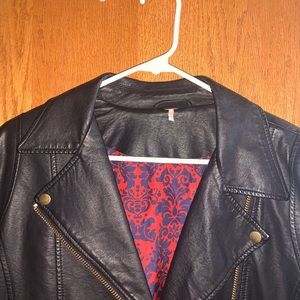 Free People Black/Red Leather Jacket